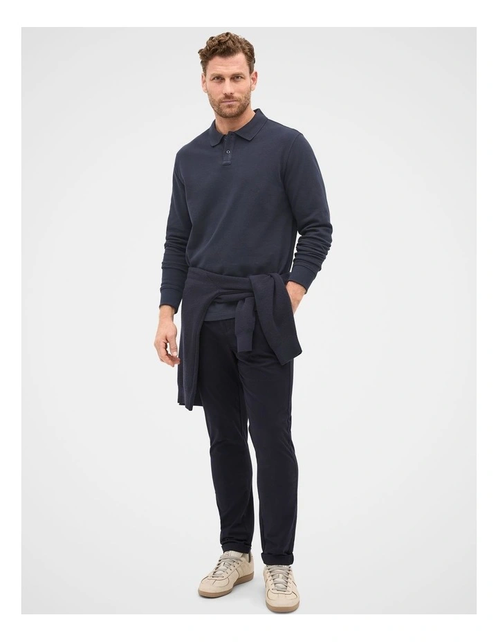 Long Sleeve Pique Polo Shirt in Midnight Blue image 4