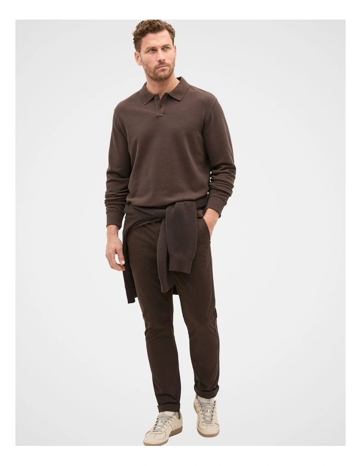 Long Sleeve Pique Polo Shirt in Brown image 4
