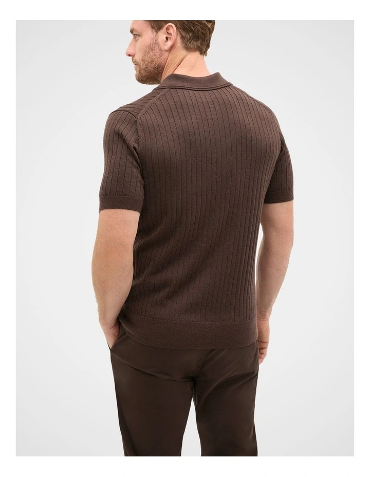 Short Sleeve Merino Knit Polo Shirt in Brown image 2