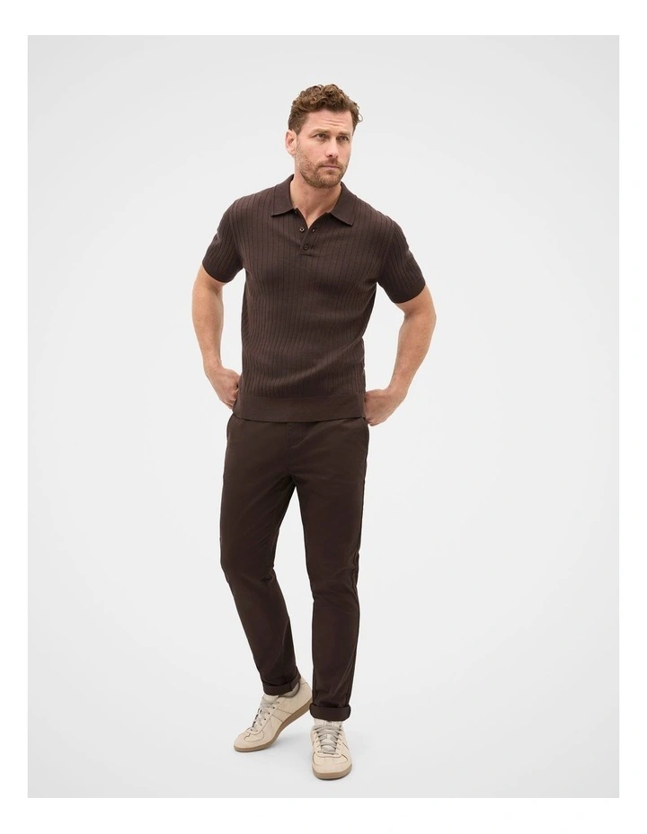 Short Sleeve Merino Knit Polo Shirt in Brown image 4