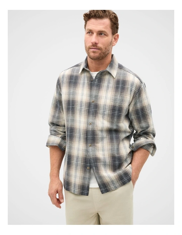 Long Sleeve Cotton Check Shirt in Brown image 1
