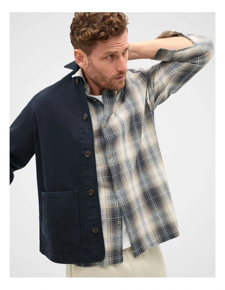 Long Sleeve Cotton Check Shirt in Brown image 3