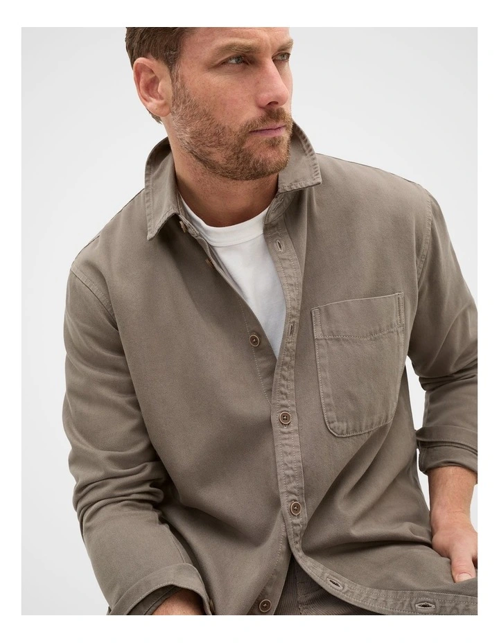 Long Sleeve Twill Shirt in Brown image 1