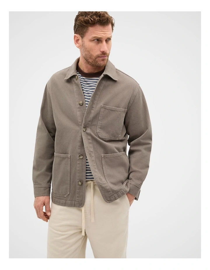 Twill Worker Jacket in Brown image 1