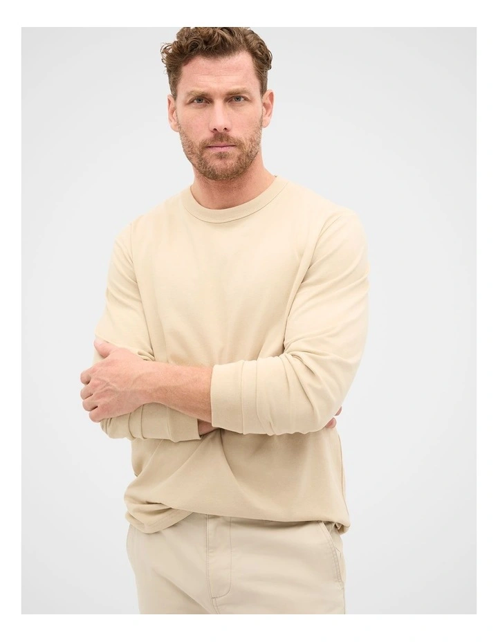 Long Sleeve Crew Neck Tee in Cream image 1