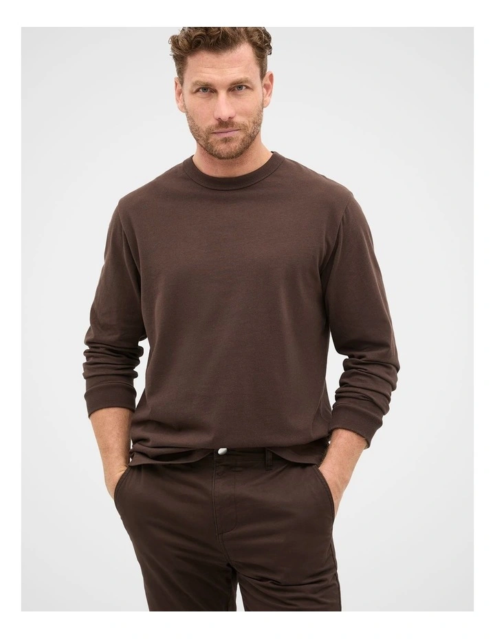 Long Sleeve Crew Neck Tee in Brown image 1
