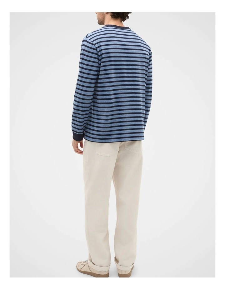 Long Sleeve Crew Neck Tee in Blue Midnight Stripe image 2