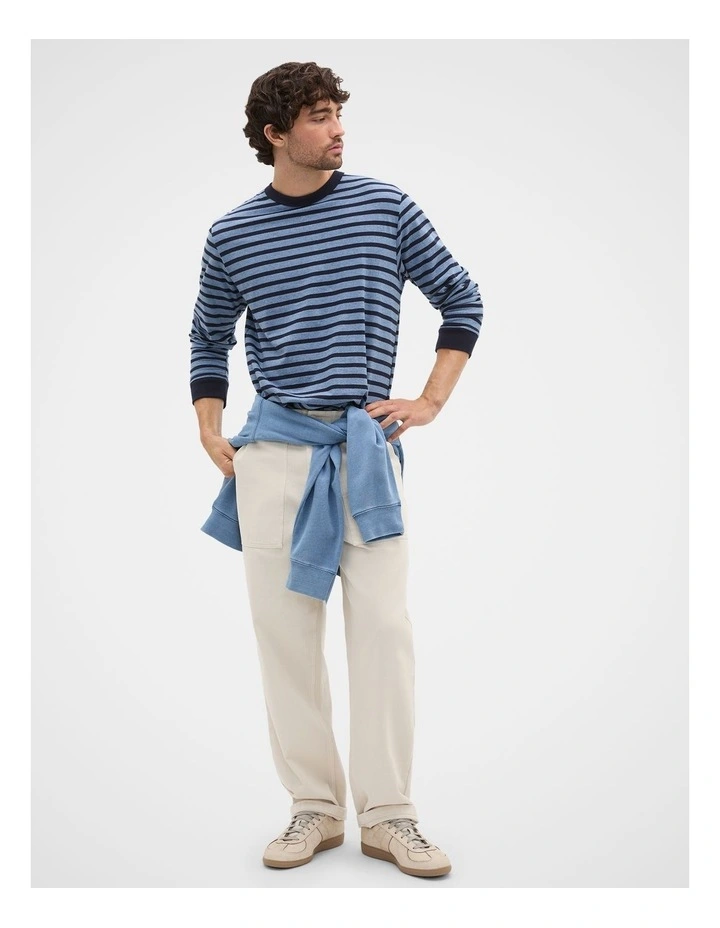 Long Sleeve Crew Neck Tee in Blue Midnight Stripe image 3