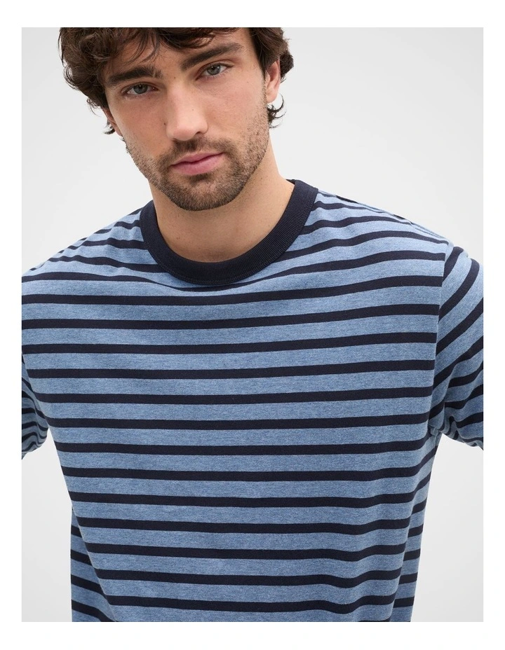 Long Sleeve Crew Neck Tee in Blue Midnight Stripe image 4
