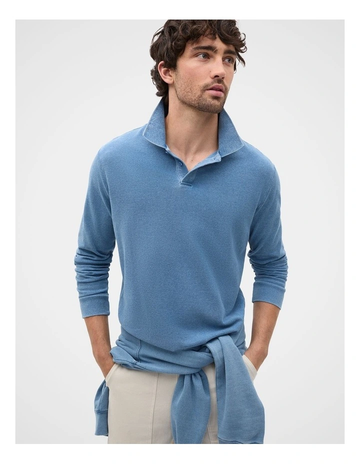 Indigo Long Sleeve Pique Polo in Indigo image 1