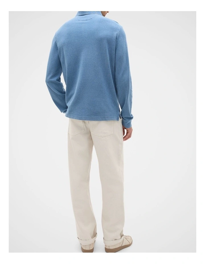Indigo Long Sleeve Pique Polo in Indigo image 2