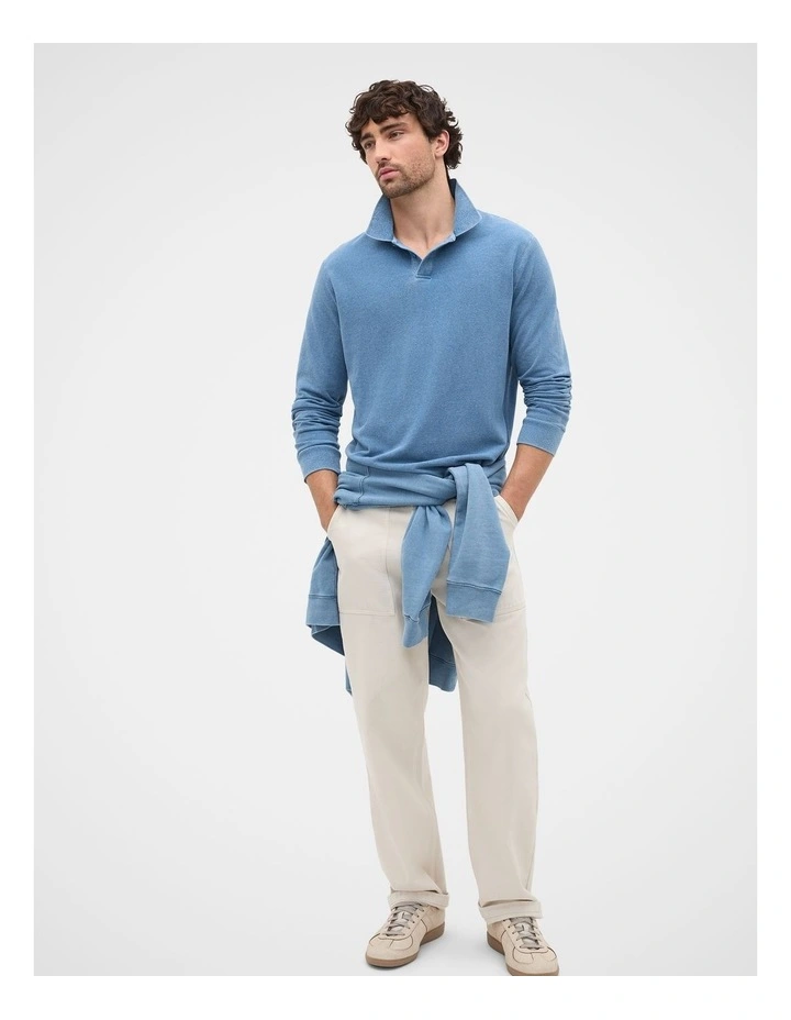 Indigo Long Sleeve Pique Polo in Indigo image 3