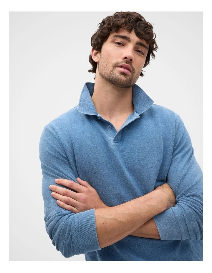Indigo Long Sleeve Pique Polo in Indigo image 4