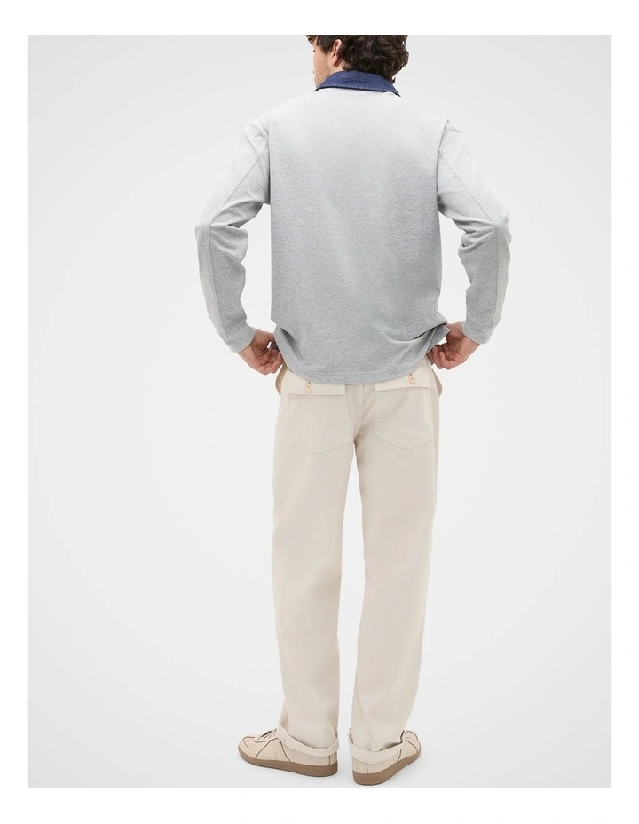 Denim Collar Rugby Sweater in Mid Grey Marle image 2