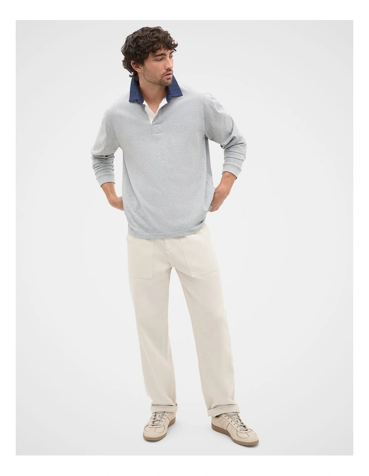 Denim Collar Rugby Sweater in Mid Grey Marle image 3