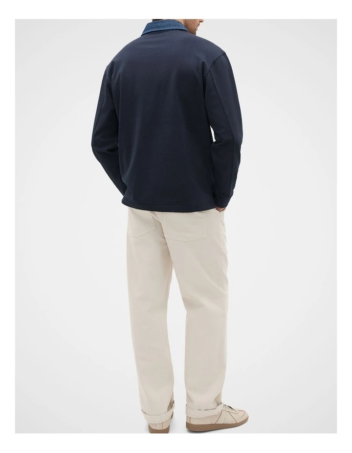 Denim Collar Rugby Sweater in Midnight Blue image 2