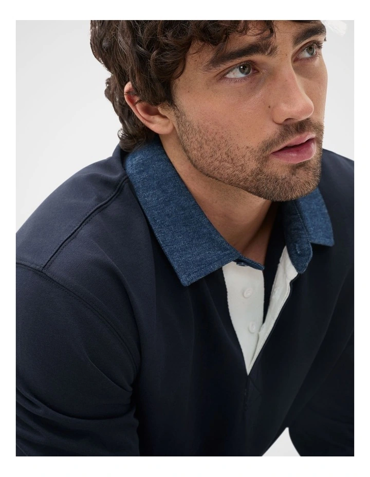 Denim Collar Rugby Sweater in Midnight Blue image 3