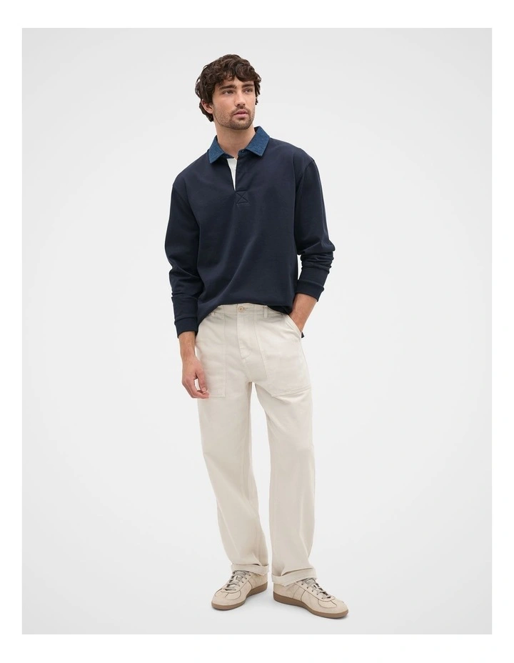 Denim Collar Rugby Sweater in Midnight Blue image 4