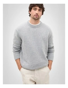 Wool Crew Sweater in Mid Grey Marle
