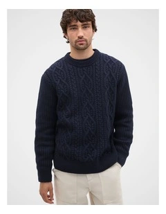Cable Crew jumper in Midnight Blue