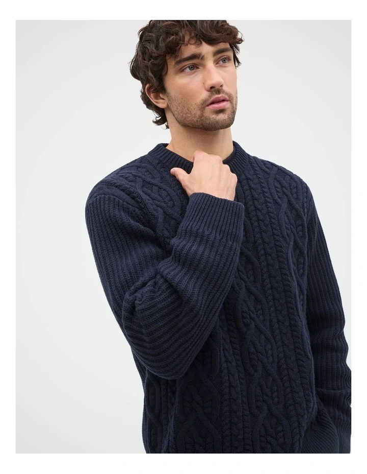 Cable Crew jumper in Midnight Blue image 3