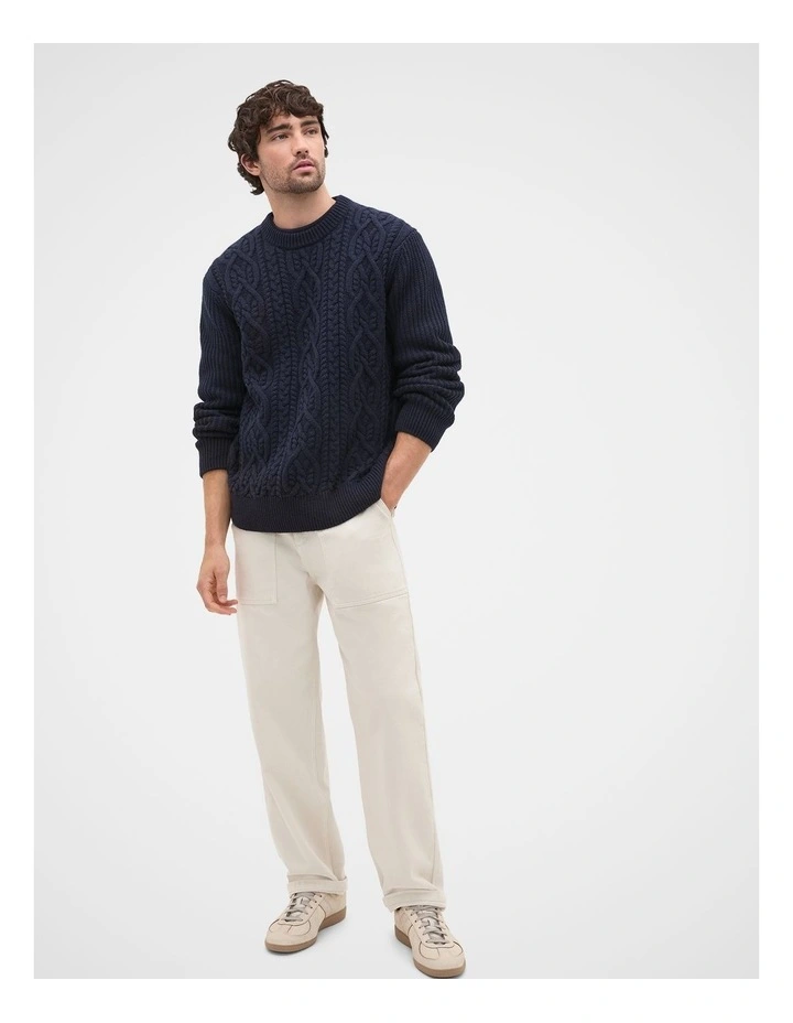 Cable Crew jumper in Midnight Blue image 4