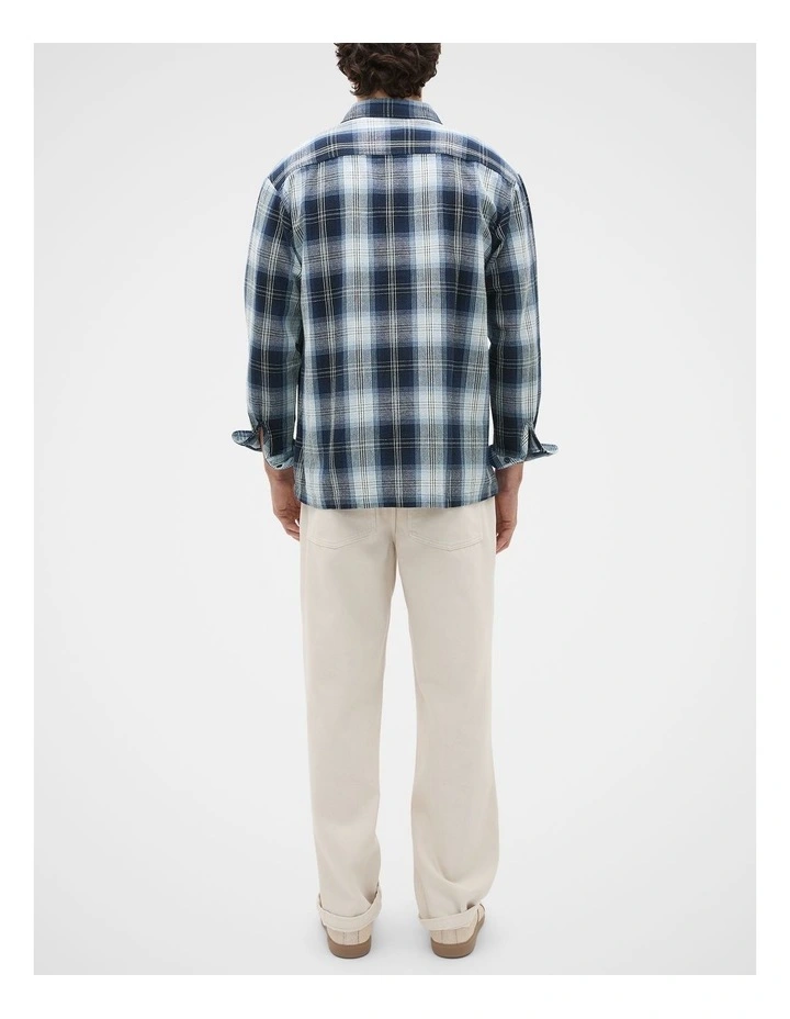 Long Sleeve Cotton Check Shirt in Blue Check image 2