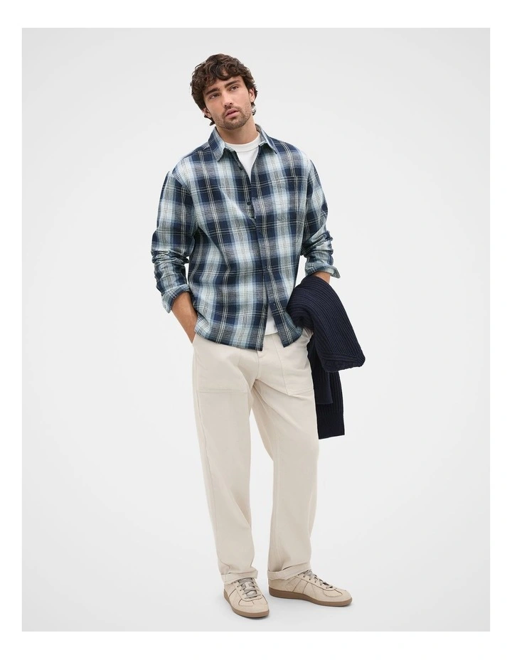 Long Sleeve Cotton Check Shirt in Blue Check image 3