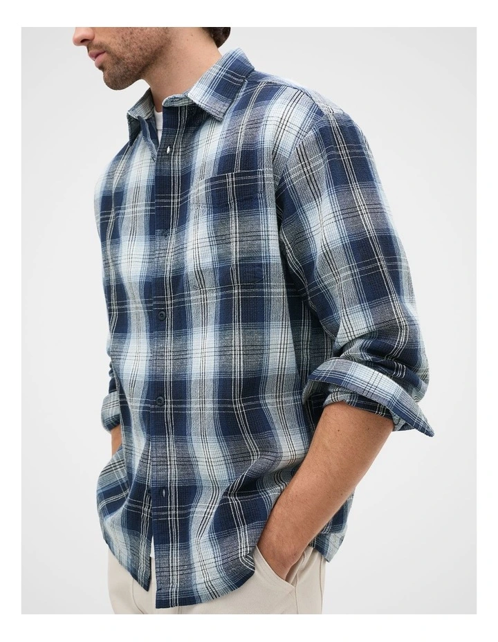 Long Sleeve Cotton Check Shirt in Blue Check image 4