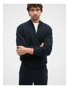 1/4 Zip Knit in Midnight Blue
