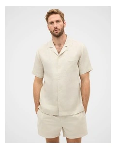 Camp Collar Linen Shirt in Oyster
