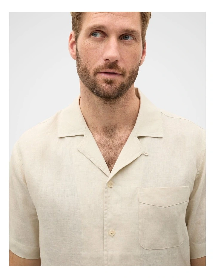 Camp Collar Linen Shirt in Oyster image 3