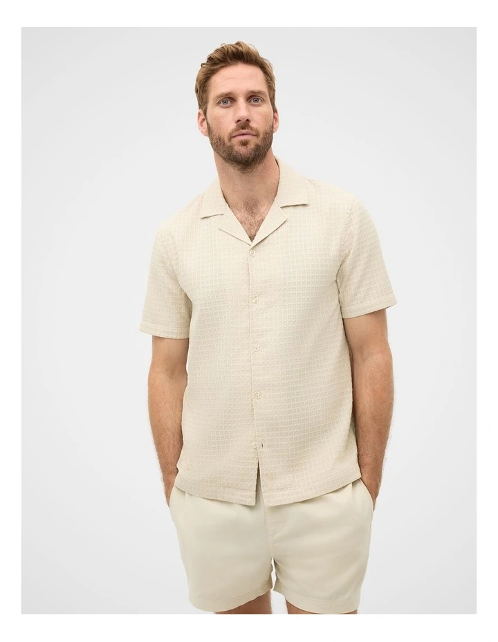 Short Sleeve Self Check Shirt in Oyster image 3