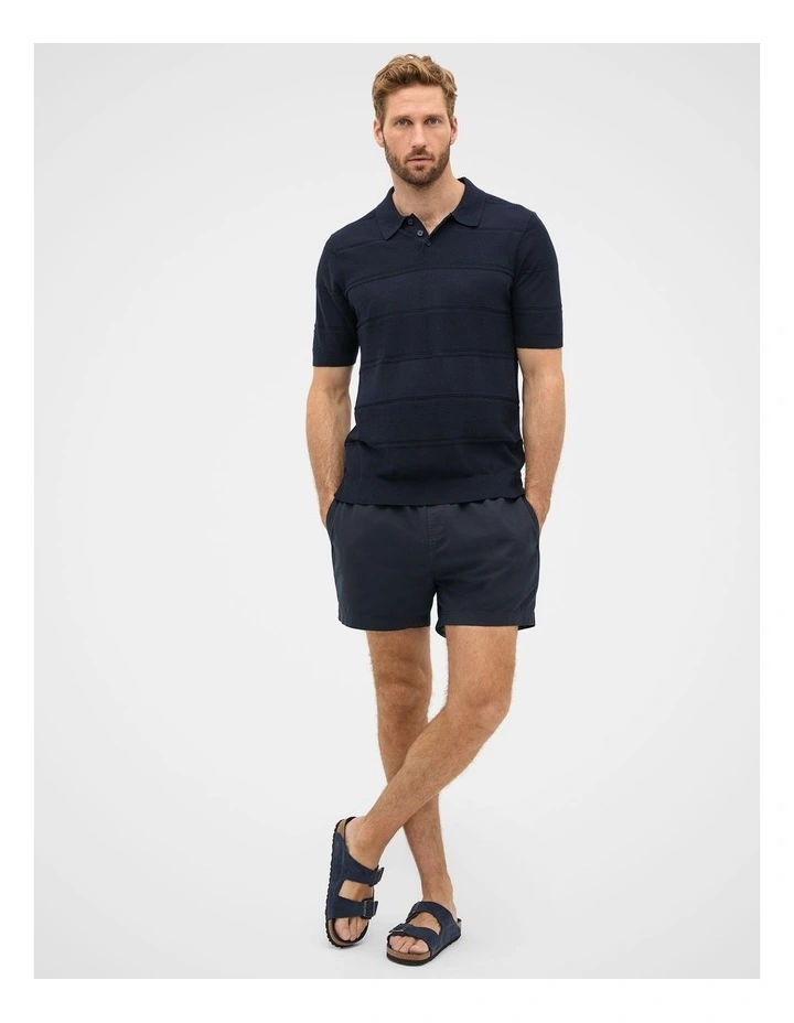Self Stripe Knit Polo in Midnight Blue image 2