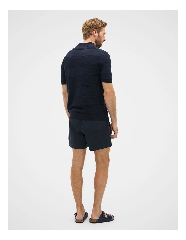 Self Stripe Knit Polo in Midnight Blue image 4