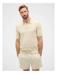Self Stripe Knit Polo in Oyster