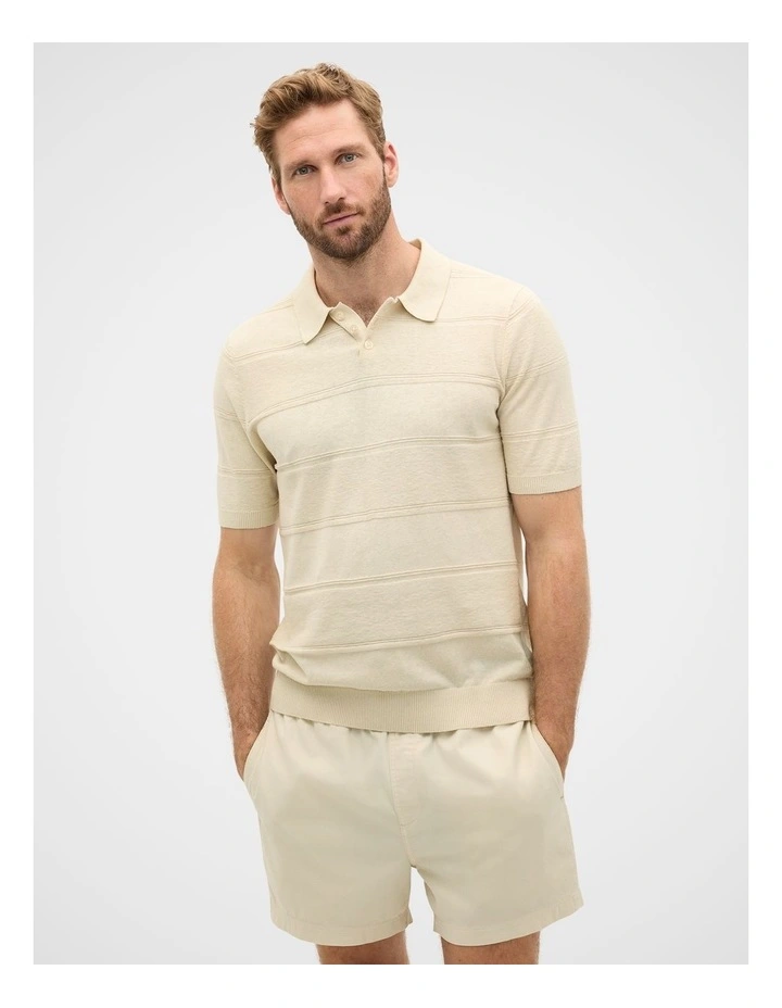 Self Stripe Knit Polo in Oyster image 1