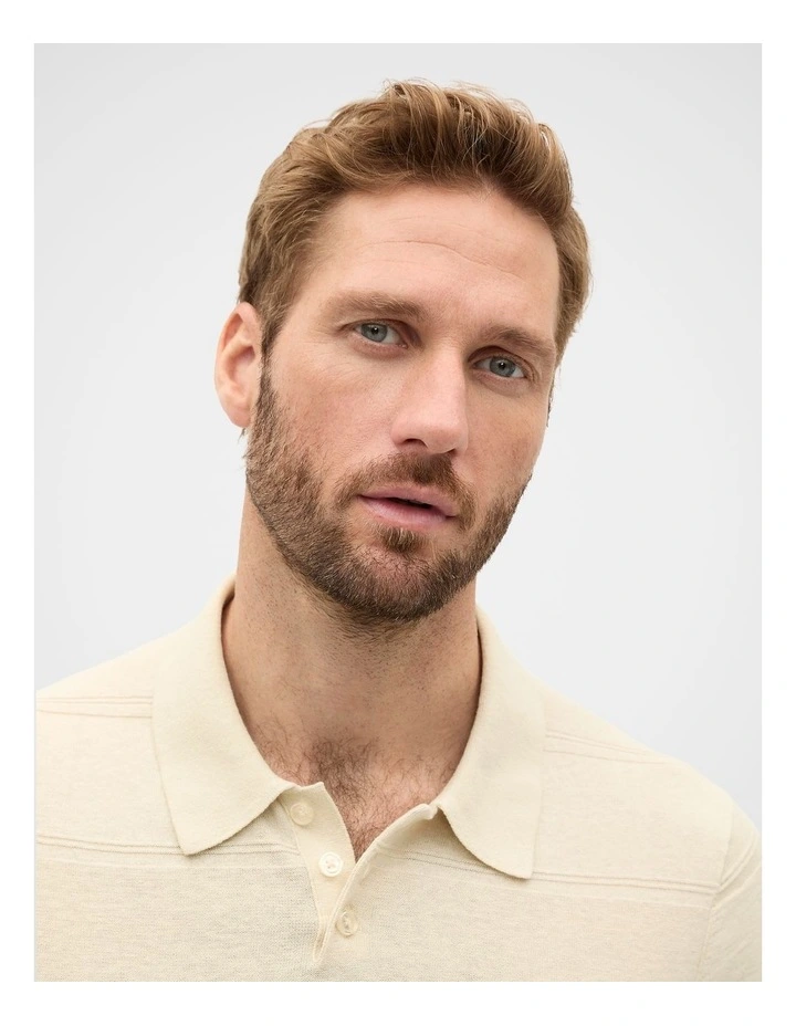 Self Stripe Knit Polo in Oyster image 2