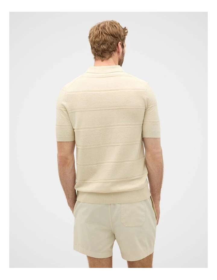 Self Stripe Knit Polo in Oyster image 3