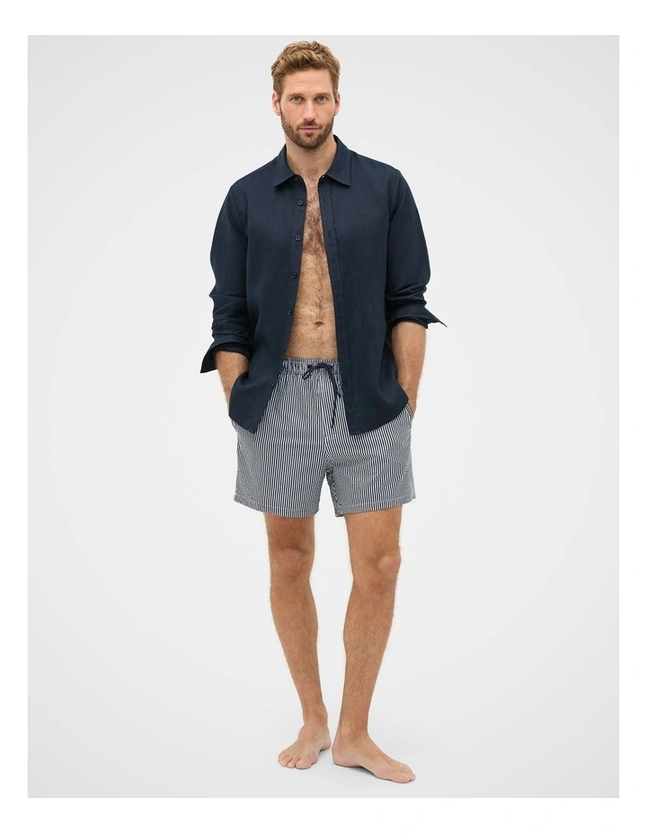 Seersucker Stripe Swim Short in Midnight Blue Stripe image 2