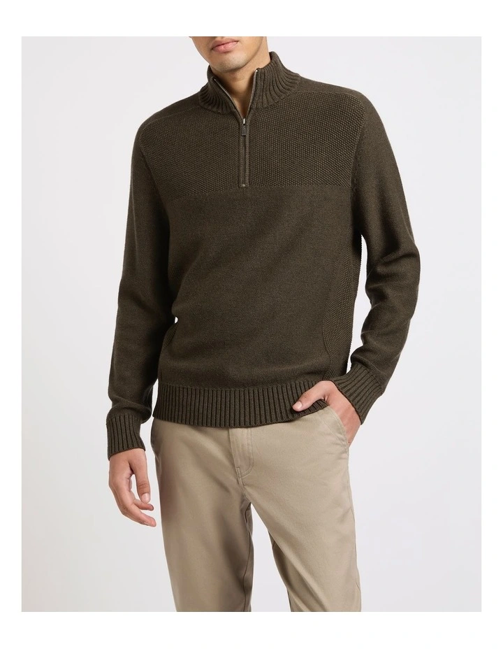 Josh 1/4 Zip Knit in Khaki image 1