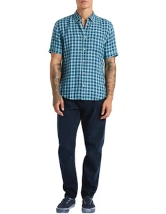 Check The Mail Linen Shirt in Teal Check