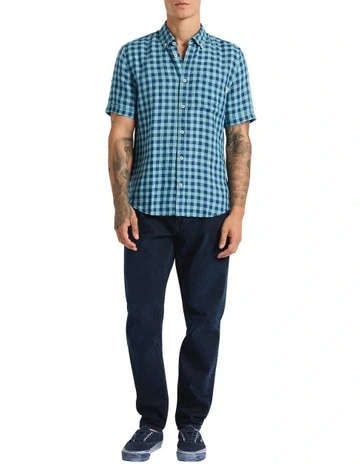Check The Mail Linen Shirt in Teal Check
