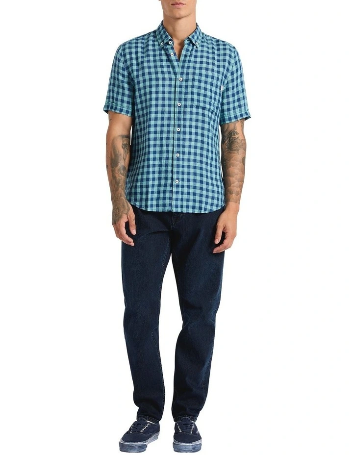 Check The Mail Linen Shirt in Teal Check image 1