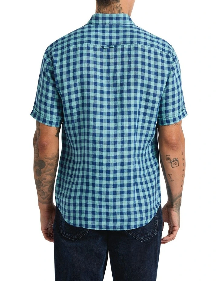Check The Mail Linen Shirt in Teal Check image 3