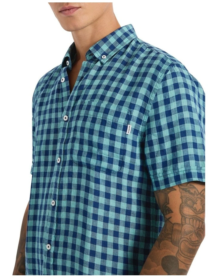 Check The Mail Linen Shirt in Teal Check image 4