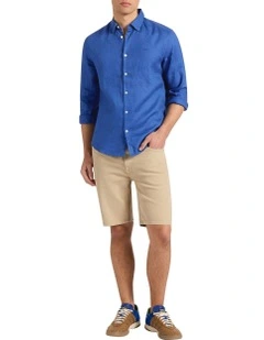 Felix Long Sleeve Linen Shirt in Cobalt Blue