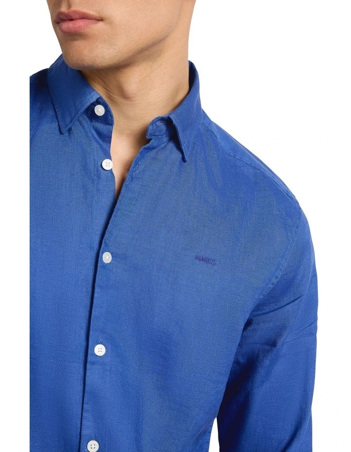 Felix Long Sleeve Linen Shirt in Cobalt Blue image 3