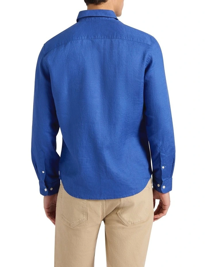 Felix Long Sleeve Linen Shirt in Cobalt Blue image 4
