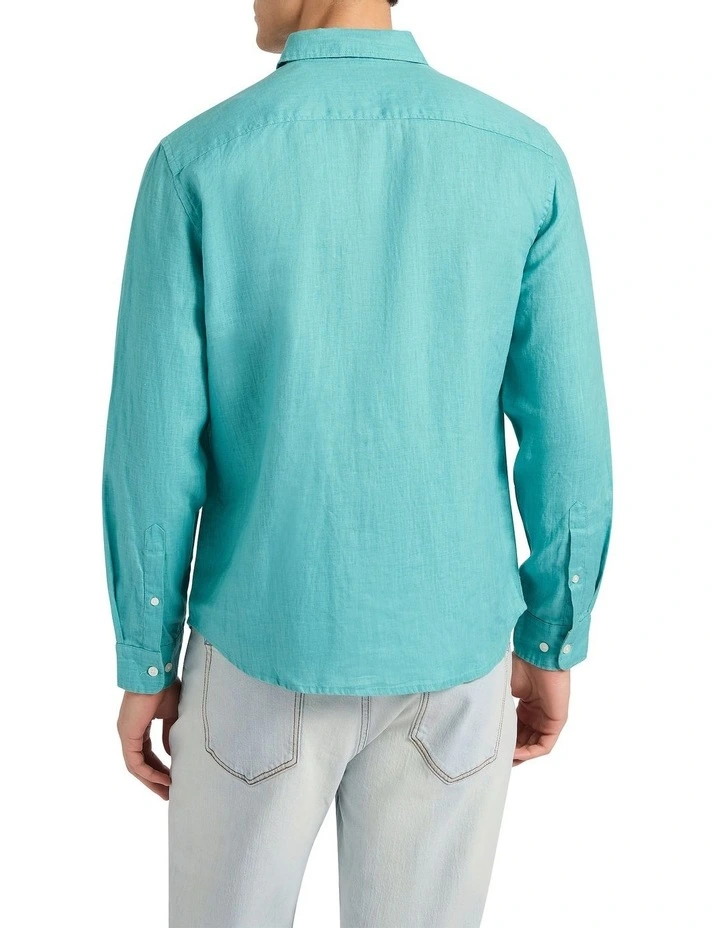 Felix Long Sleeve Linen Shirt in Teal Green image 4